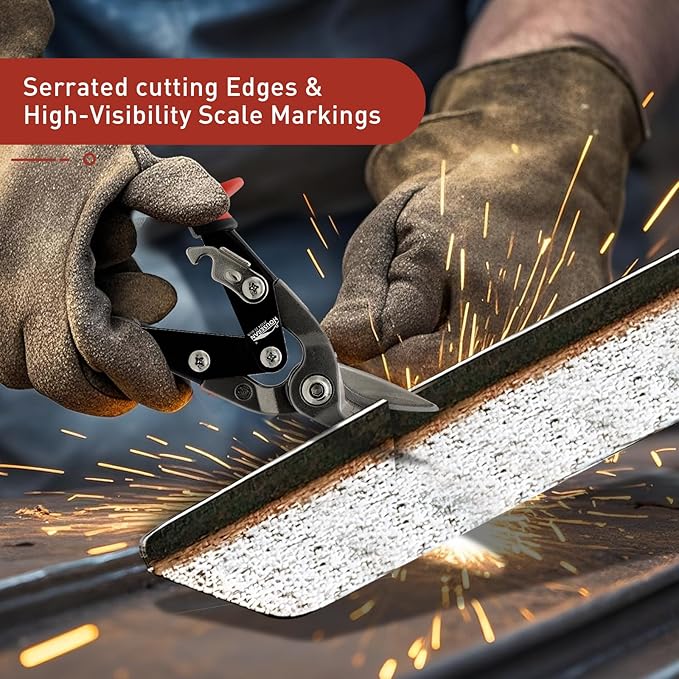 3 Pack Aviation Tin Snips Set, 10 Inch Straight, Left and Right Cut Offset Aviation Snips, Heavy Duty Tin Cutters with Scale Markings, CR-MO Steel Blade, for Cutting Metal Sheet