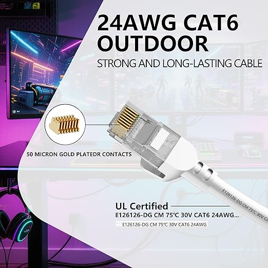 Jadaol Cat 6 Ethernet Cable 3 ft 5 Pack, Outdoor&Indoor, 10Gbps Support Cat8/7 Network, 24AWG Pure Copper Patch LAN Cord, Direct Burial Waterproof UV Resistant for Router, Modem, Switch, Server, White