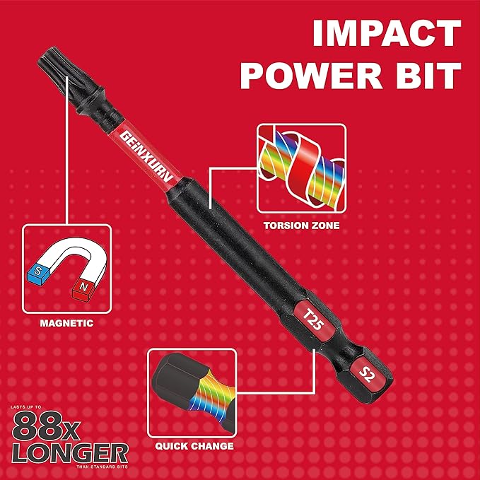 30 Pieces T25 3In. Impact Tough Magnetic #25 Torx Head Power Bits, S2 Alloy Steel T25 Screwdriver Bits Set