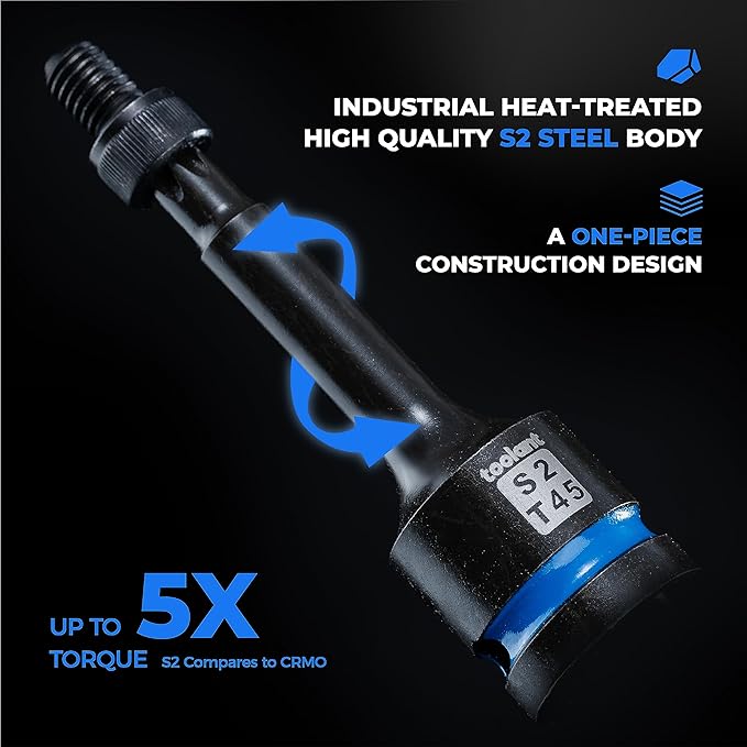 toolant Torx T35 Impact Bit Socket Set 2pcs,1/2" S2 Steel Air Drive Star Sockets, Long High Impact Bits,Professional Mechanic & Automotive Repair Socket Set