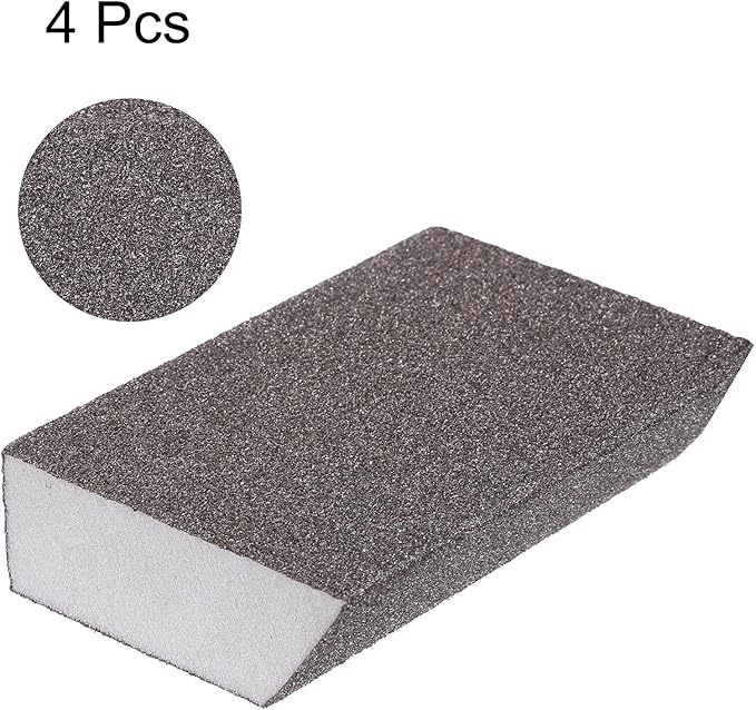 HARFINGTON 4pcs Sanding Sponge Blocks 120-180 Grit Sanding Sponge with Angled Edge 4"x2.8"x1", Washable and Reusable Foam Sanding Block for Polishing Kitchen Metal Wood Drywall Home