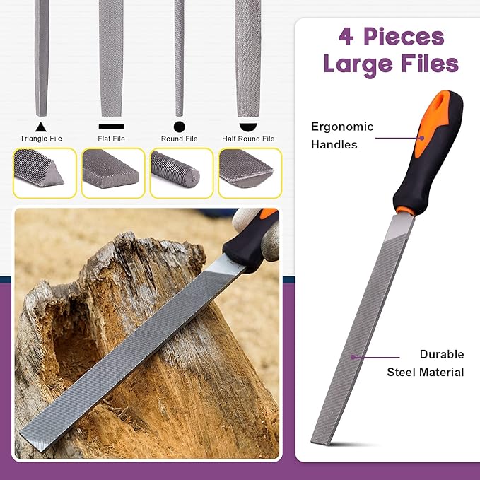 Swpeet 24Pcs Metal File Set with 4 in 1 Way Wood Rasp File and File Wire Brush Kit with Carry Case, Needle Files Flat Files Round Half Round Triangle File for Shaping Metal, Wood