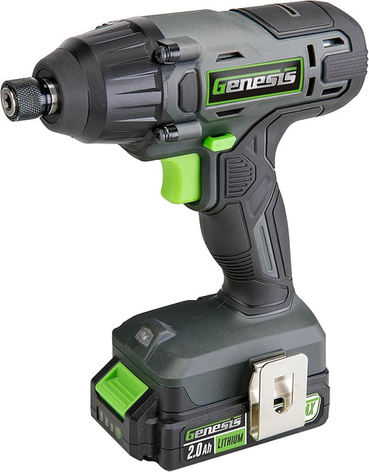 Genesis G20MAX 20V Cordless 1/4" Impact Driver with Battery and Charger 2.0Ah, 1600 in-lbs (GLID20B)
