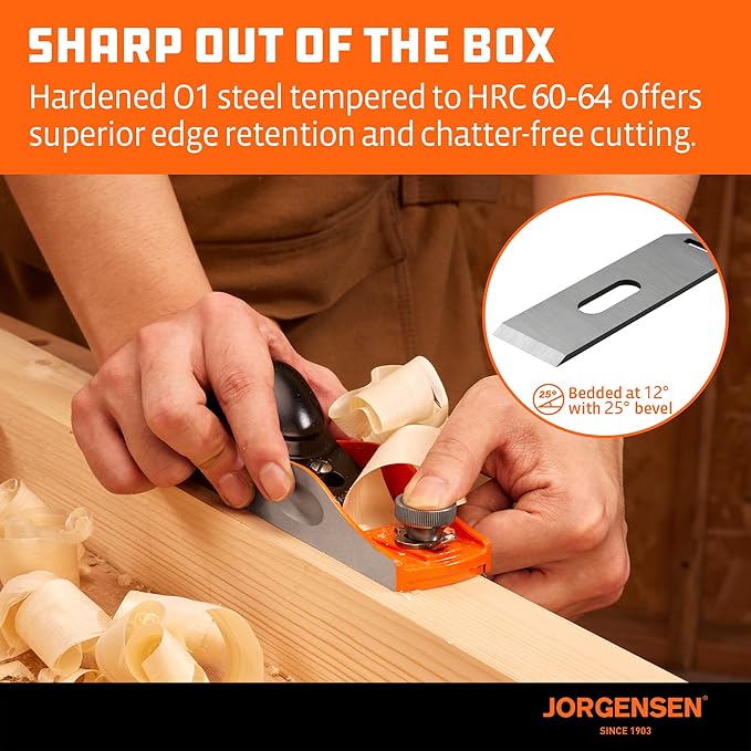 JORGENSEN NO.60-1/2 6-1/4" Wood Planer, Hand Planer for Woodworking, Low Angle Block Plane, Small Hand Plane for Trimming, Wood Planing, Craft - Professional Ductile Iron Body, Adjustable Mouth