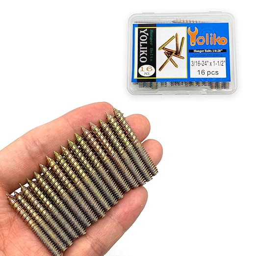 16 Pack 3/16-24x 1-1/2 Inch Hanger Bolts Double Headed Bolts for Furniture Screws 38.1mm Length