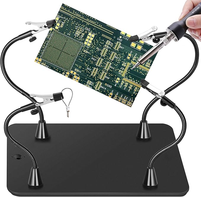 Super Magnetic Helping Hands Soldering Station, Third Hand Soldering Tool with Alligator Clips,PCB Circuit Board Holder,4 Flexible Gooseneck Arms & Non-slip base for Electronic Repair Soldering Hobby