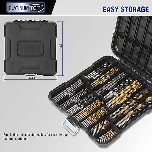 PLATINUMEDGE 140PC Multipurpose Drill Bits Set, 88PC Titanium Twist Drill Bits 26 Pc Masonry Drill Bits for Brick, Concrete 26 Pc Brad Point Drill Bits, for Wood, Metal, Masonry with Hard Storage Case