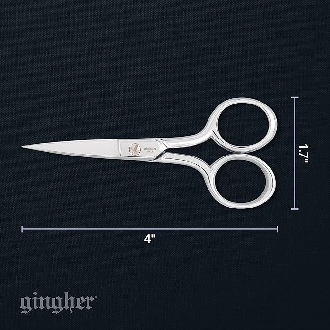 Gingher Embroidery Scissors, Precision Craft Scissors, Hand-Tuned Blades & Double Loop Handle, 4?? Silver/Nickel