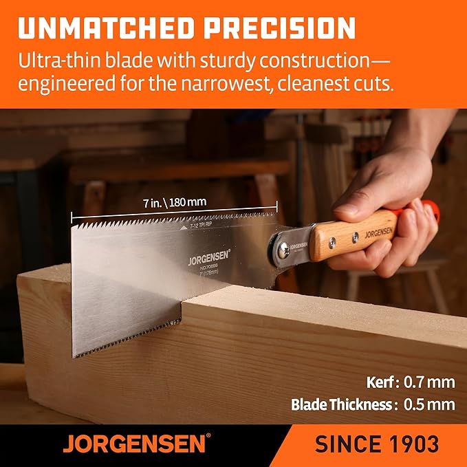 JORGENSEN Japanese Pull Saw RYOBA, 7 Inch Pro Double Edge, SK5 Flexible Blade, 18 TPI & 7-12 TPI Teeth, Woodworking Hand Saw for Hardwood & Softwood, Wood Trim