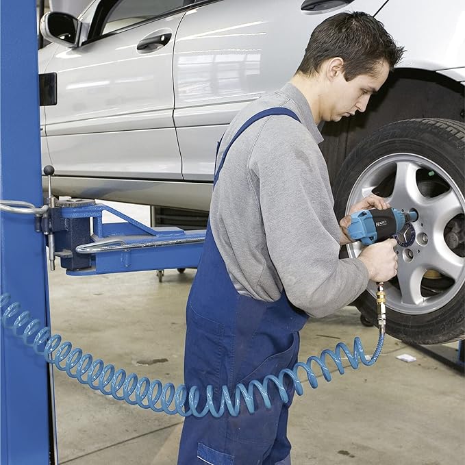 HAZET Compressed Air Spiral Hose 9040S-10 I Highly Flexible Polyurethane Hose with 25 Feet Length, 0.39 Inches/10mm Inner Diameter and 145 psi Working Pressure - For Connecting Pneumatic Tools