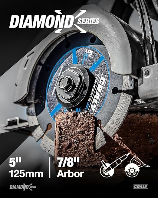CRALY 5 Inch Super Thin Segmented Diamond Blade, 7/8 in Arbor, 5'' Diamond Stone Blade for Angle Grinder & Masonry Saw, Diamond Cutting Wheel for Cutting Concrete, Brick, Granite, Block, 2PC