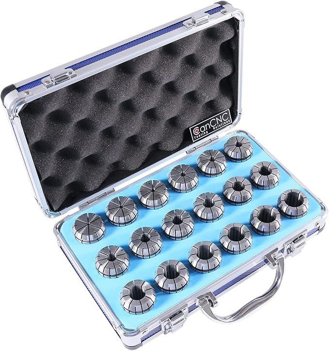Accusize Industrial Tools 3 mm to 20 mm by 1 mm Er-32 Collet Set, 18 Pcs/Set in Fitted Strong Aluminium Box, 3350-0585