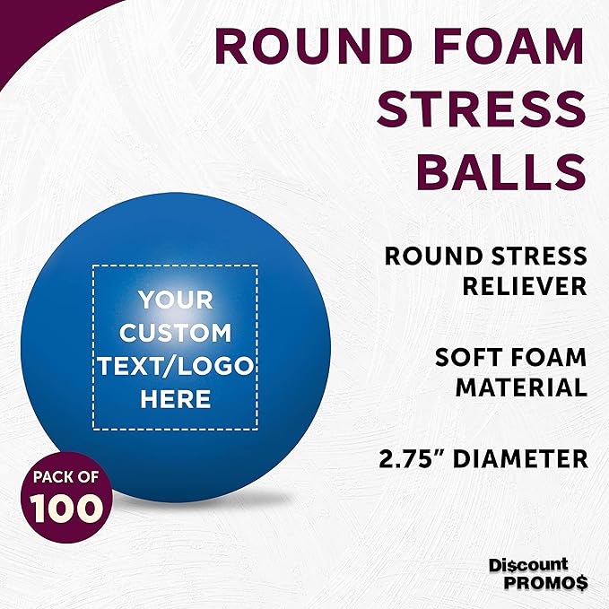 Custom Stress Balls for Adults Set of 100, Personalized Bulk Pack - Relief, Perfect for Your Desk, Office or Home - Blue