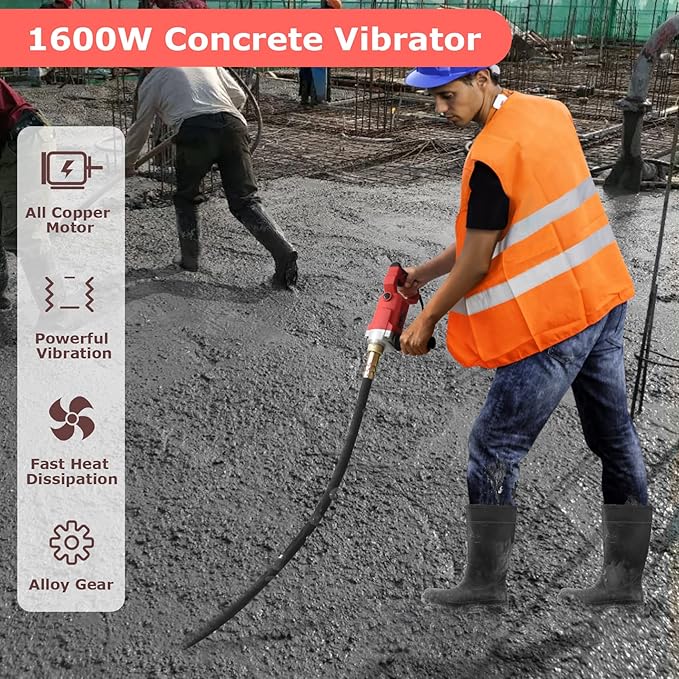 Seeutek Concrete Vibrating Tool - 1600W Electric Concrete Vibrator with 6.6ft Shaft Rod, 15000VPM Portable Pencil Cement Vibrator for Industrial Concrete Construction, Easy to Use