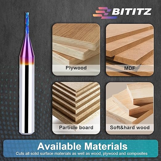 2PCS Upcut Spiral Router Bit 1/4 Inch Shank 1/16 Inch Cutting Diameter 1/4 inch Cutting Length with Extra Long Life Coating CNC Router Bits End Mill for Wood Cutting, Slot Mortise, Engraving
