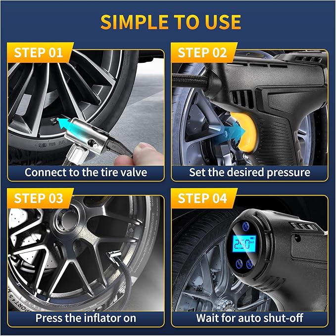 150PSI Portable Air Compressor for Car Tires ??Digital Tire Inflator with LED Flashlight, 12V Auto Pump for Cars, Motorcycles, Bikes, and Sports Balls