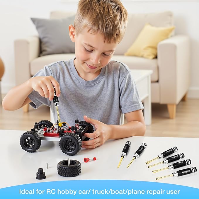 7pcs Hex Nut Screwdriver Set, Hexagonal Head Nut Driver Set, Durable Hex Socket Set RC Tools Kit with Replaceable Tips (2.0-5.0) mm for RC Car Truck Hobby Repair