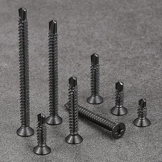Wensilon竊?00pcs竊?8횞1-1/2?쓋or Sheet Metal Self-Tapping Screws 410 Black Stainless Steel Flat Head High-Strength Quick self-Drilling Screws