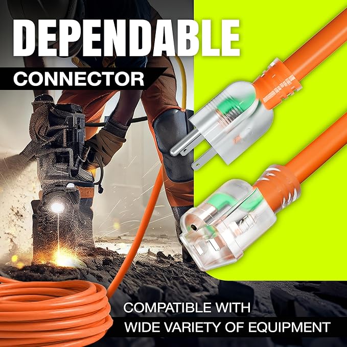 100ft Outdoor/Indoor Extension Cord 16/3 Gauge Heavy Duty 3 Prong SJTW, Waterproof, Flexible Cold-Resistant Long Power Cord,10A 125V 1250W, Orange by LifeSupplyUSA