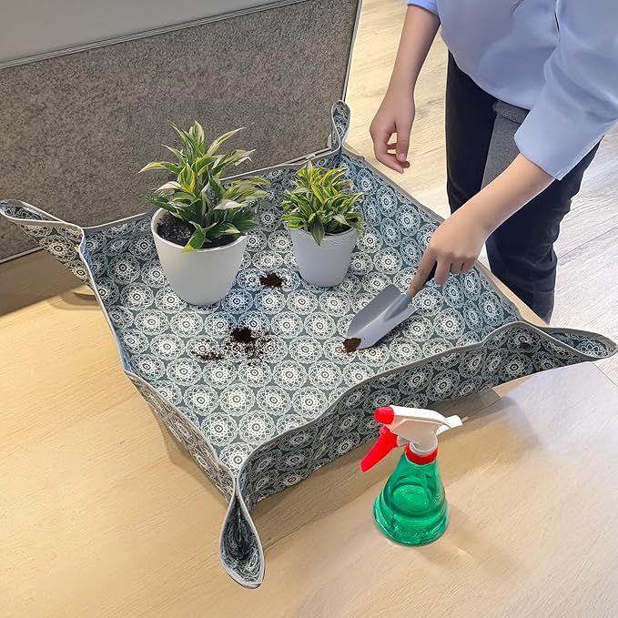 Heavy-Duty Waterproof ??Indoor Plant Transplanting & Mess Control Mat, Thick Succulent Potting Tray for Soil Change, Spill-Proof Gardening & Pet Grooming Mat (S - 26.8"X26.8")