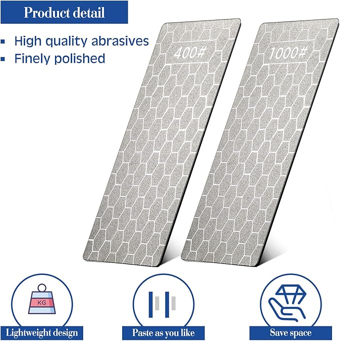 4 Pieces Diamond Sharpening Stone Grit Diamond Plate Honing Stone for Kitchen Sharpening Dull, Blunt or Tired Edges, 5.9 x 2.48 Inches(400/600/1000/1200 Grit)
