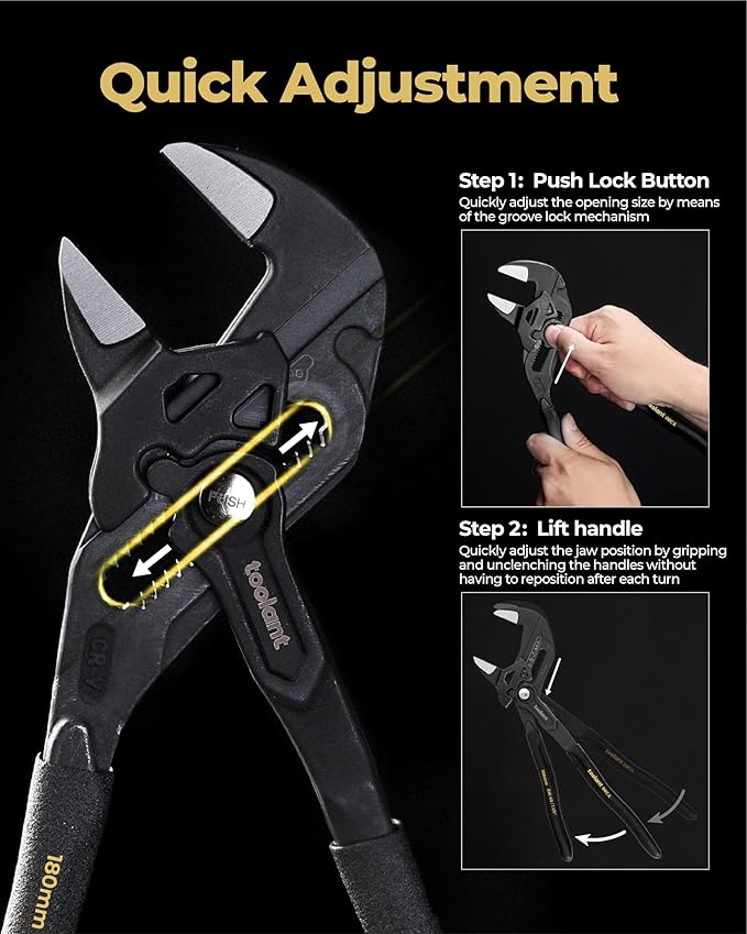 toolant 7-Inch Black Gold Adjustable Plier Wrench, CR-V Steel Smooth Parallel Jaws with Pouch ??Suitable for Nuts, Pipes, Plumbing, Auto & Repairs, Suitable Gift for DIYers