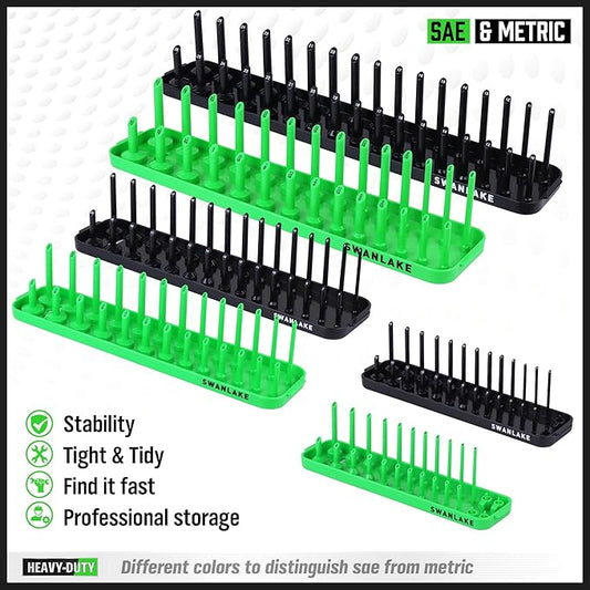 SWANLAKE Socket Organizer Tray, 6-Piece Socket Holder Tray, SAE and Metric, 1/4", 3/8", and 1/2" Drive Sockets Organizer for Toolboxes