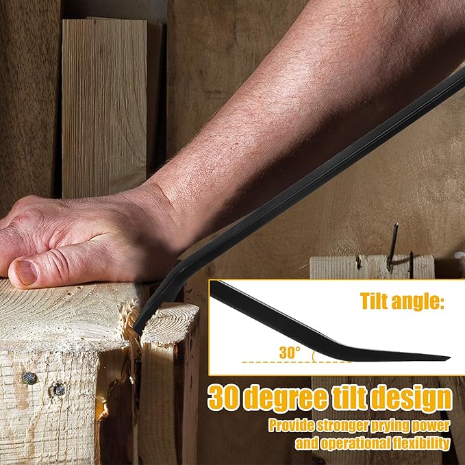 3 Piece Pry Bar Set, 8" 12" 18" Heavy Duty Pry Bar Set with Metal Strike Cap, Mechanic Hand Tools, Angled Tip Crowbar Removal Tool with Non Slip Rubber Handle for Demolition Work