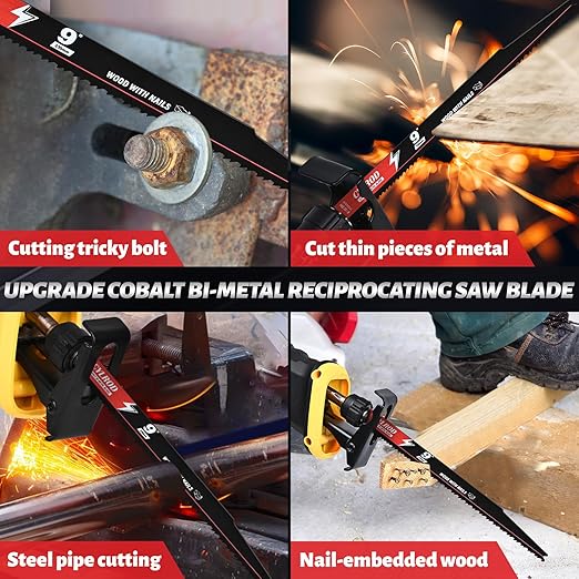 25 Pack 9 in 6/12TPI Reciprocating Saw Blades for Sawzall Blades Nail-Embedded Wood Cutting,M42 Steel Cobalt Bi-Metal Blades Replace for Milwaukee for Dewalt for Diablo for Sawzall Blade
