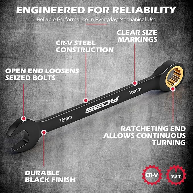 Premium 24-Piece Ratcheting Wrench Set, SAE & Metric Combination Wrenches, 8–19mm & 1/4 –7/8 inch, 72-Tooth CR-V Steel with Durable Black Finish, Ratchet Spanners with Roll-Up Tool Pouch for Repair