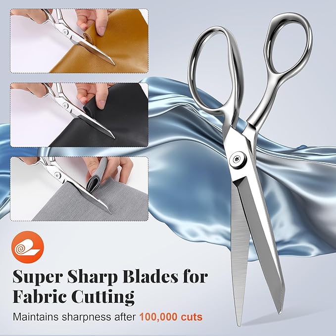 Nuanchu Professional Fabric Scissors, 8" Sewing Scissors for Fabric Cutting, Heavy Duty Multi Purpose Shear for Tailoring, Leather, Craft, Stainless Steel Sharp Precision Shears Blades, Ambidextrous