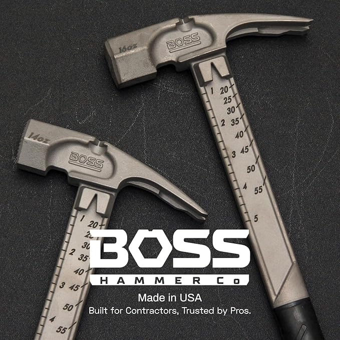 Boss Hammer 16 oz. Pro Plus Titanium Hammer - Ti64 Construction Grade, New Side Nail Extractor, 20% Thicker Handle, 1/4" Tether Hole, Milled Face - Made in the USA - BHPPS16TIM