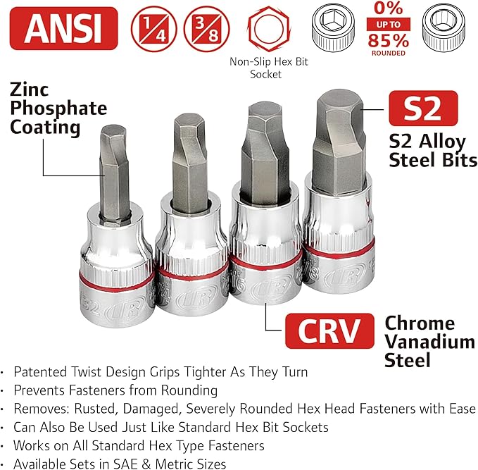 Ingersoll Rand 101 Pc. 1/4 & 3/8" Dr. Master Non-Slip Socket & Bit Set, Industrial Grade S2 Alloy Steel Bits W/ Mirror Polished CR-V Sockets, Premium Knurling and Heavy-Duty Portable Storage Case