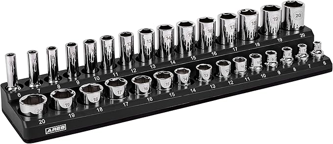 ARES 70235-30-Piece 3/8-Inch Metric Magnetic Socket Holder - Securely Holds 15 Standard and 15 Deep Size Sockets in Place - Keeps Your Tool Box Organized