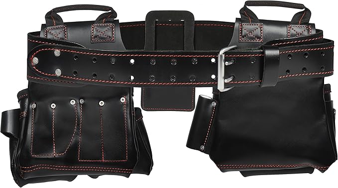 Hultafors Work Gear HT5449 4 Piece Premium Leather Pro-Framer's Combo System, Tool Belt, Double-Gusset Front Pockets, Molded Tape Holder, Leather Sleeves for Pry Bar, Combination Square, 18 Pockets