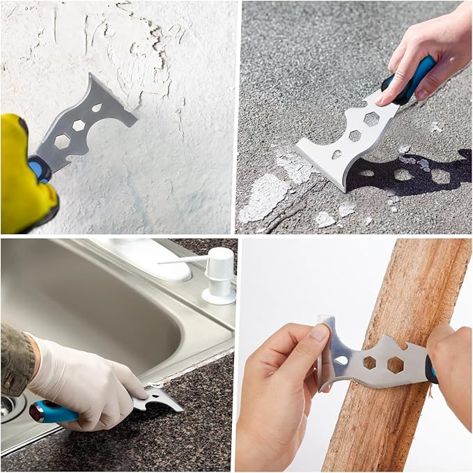 KEZERS 13-In-1 Painter?셲 Tool, 3" Stainless Steel Putty Knife Scraper, Paint Scraper Tool for Painting & Wood with Metal Hammer End, Multi-Use Drywall Paint Stripper Tool for Scraping Paint & Caulk