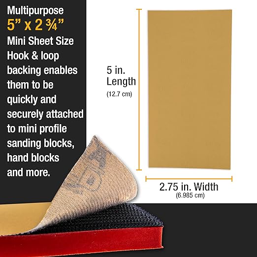 Dura-Gold Premium 5" x 2.75" Gold Sandpaper Sheets, 600 Grit (Box of 40) - Hook & Loop Backing, Wood Furniture Woodworking, Auto Paint - for Palm Sanders, Clip-On, Hand Sanding Blocks