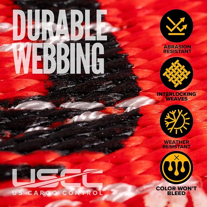 US Cargo Control Wire Hook Ratchet Straps 2 Inch x 30 Foot (4-Pack), 10,000 LBS Break Strength, Ratchet Straps Heavy Duty with Double J Hooks, Red Cargo Tie Downs for Flatbed Trailers and Trucks