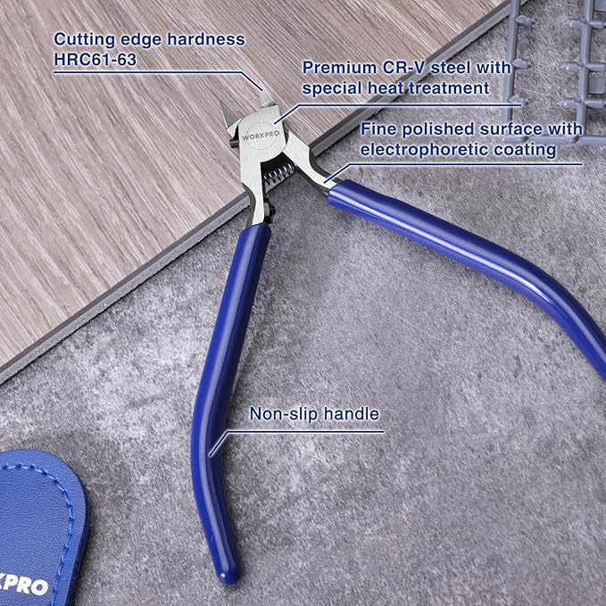 WORKPRO 4.7" Model Nippers Tool, Ultra-thin Single Blade Nipper for Plastic Model, Non-slip Sprue Cutter for Model Building Repairing and Fixing