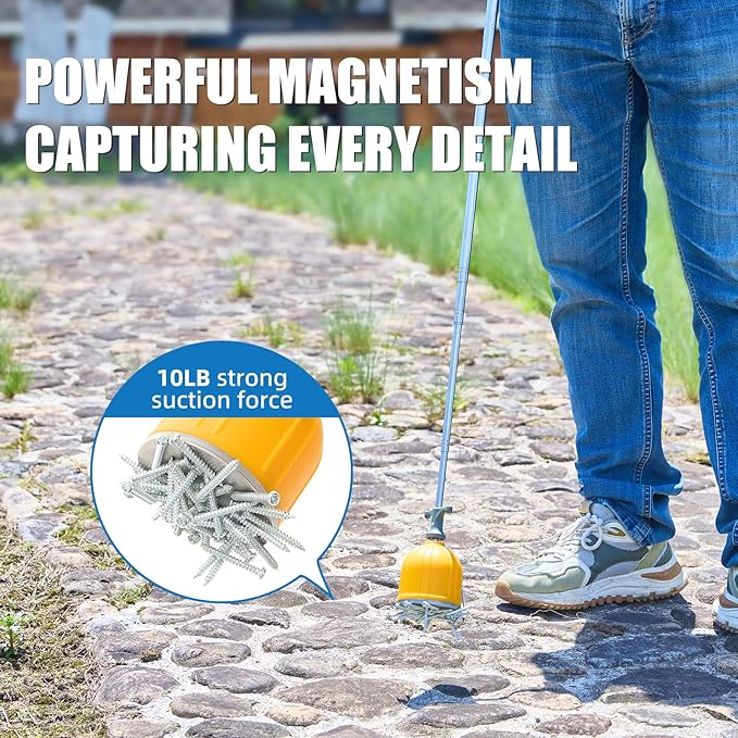 Magnetic Pickup Tool, 10LB Heavy Duty Magnet Stick with Handle, Extendable Magnet Wand for Nails, Screws & Metal Objects, Strong Magnetic Tool for Mechanics, Handyman, Garage & Home Use(Yellow)