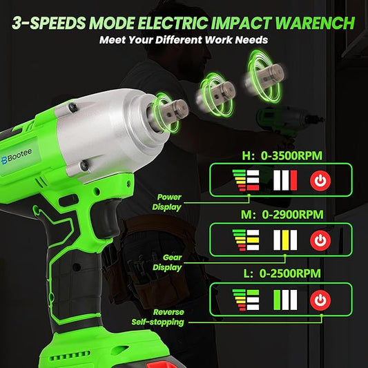 BOOTEE Cordless Impact Wrench 1/2 Inch, 516ft-lbs (700N?팵) Brushless Impact Gun, 3500RPM w/2x4.0Ah Battery, 5 Sockets, High Torque Electric Impact Driver for Car/Truck/Home DIY