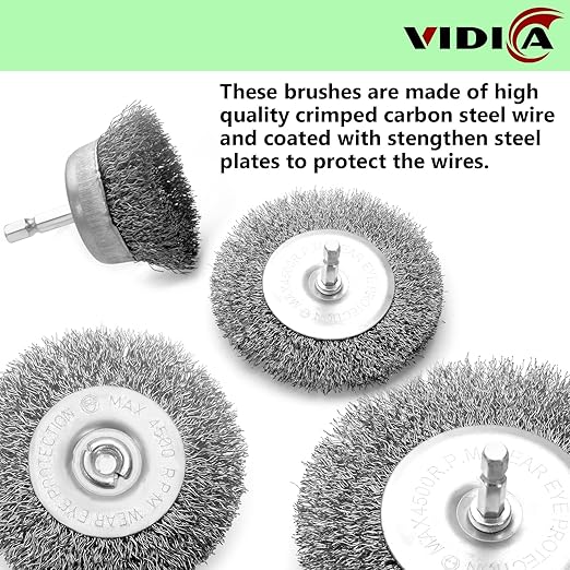 Wire Brush Set 20 Pcs, 1/4 Inch Hex Shank Wheel for Drill, Carbon Steel Brush Set for Cleaning Rust