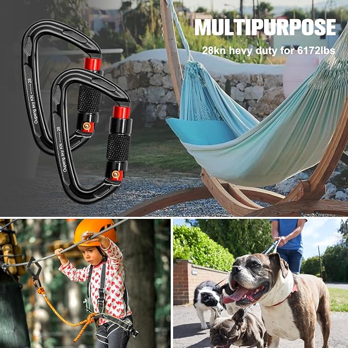 Auto Locking Carabiner Clips - 28KN (6172lbs) Heavy Duty Caribeaners 竊?PCS Large Carabiner Clip for Keychains竊똇ammock竊똂amping, Gym, Hiking, Outdoor 竊똃og Leash