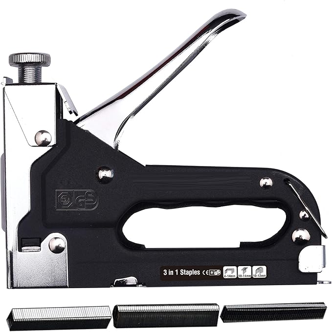 Edward Tools Pro 3 in 1 Heavy Duty Staple Gun with 600 Staples - for Upholstery, Wood, Garden, Wire, Furniture, Roofing - D,U,T Type Staples - Quick Jam Clear - DIY
