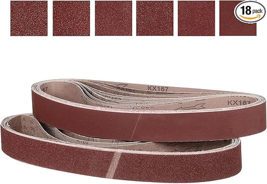 1-1/2 x 30 Inch Sanding Belt, 18 Pcs 60/80/120/150/240/400 Grit Knife Sharpener Belts Work Sharpening for Belt Sander Knife Carving Tool Metal Working