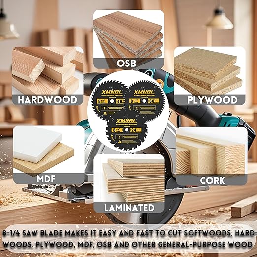 8-1/4 Inch Table Saw Blade 24T/40T/60T Combination,8-1/4 Framing Ultra Fine Finish Circular Saw Blade for Cutting Hardwoods,Softwoods,Veneer Plywood and Other Woods,Quality Alloy Tip,5/8-Inch Arbor