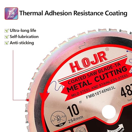 Metal Cutting Circular Saw Blade, Steel and Stainless Steel Cutting, The Cutting Head uses a Special Anti-Heat Sticking Coating with high Finish and Long Life,FMB 10 inch 48-Tooth 1" -TA