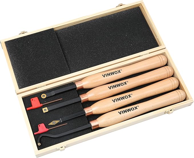 13.5" 4 PCS Carbide Wood Lathe Turning Tool Set, Pen Turning tool, Including Swan Neck Hollower, Rougher, Finisher, Detailer, Titanium Coated Carbide Blades 2X Service Life, Beech Wood Handle