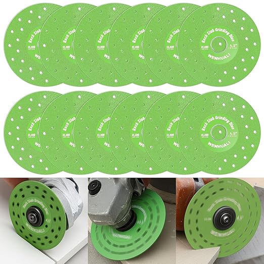 4.5" Diamond Rock Slab Grinding Disc Set, 12 Pcs Ultra-Thin Multi-Pore Cutting Blades with 7/8" Arbor for Tile, Glass, Marble, Compatible with Angle Grinder & Diamond Saw Blades