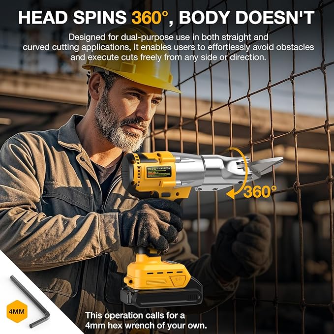 Cordless Metal Shears for Dewalt 20V Max - 14GA Steel Metal Cutter, 360째 Pivoting Head, 400Nm Torque Cutting Stainless Sheet, Iron, Carpet, Leather, Cardboard(NO Battery)